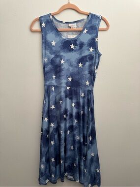 LuLaRoe Navy and Light Blue Star Print Midi Dress
